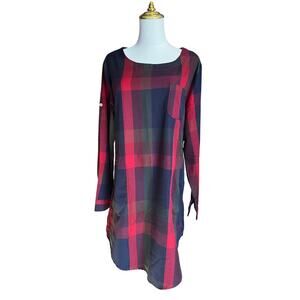 Cupshe Plaid Roll-Tab Sleeve Tunic Dress.  Red/Green/Navy.  Size Large